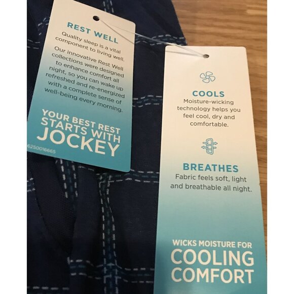 JOCKEY Sleep Lounge Shorts Men Med Rest Well Moisture Wicking Navy Plaid Pockets - Picture 3 of 10